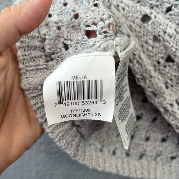 BCBG MAXAZRIA Open Knit Short Sleeve Sweater XS Gray Boho Beachy Summer Top - Picture 6 of 9